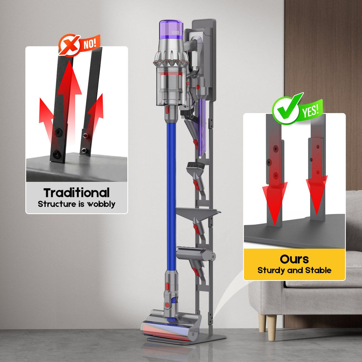 Mershine Universal Vacuum Stand for Dyson Cordless Vacuums – Fits All Models (V6–V16)